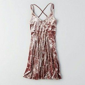 American Eagle Velvet Slip Dress Pink